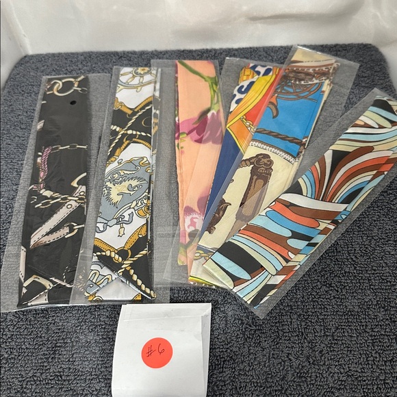 Elegant Teal and Gold Women's silk 6 pcs Twilly scarf for handbags NWOT #6 - Picture 2 of 2